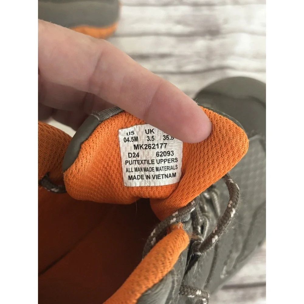 Merrell Chameleon Access Mid Kids Size 4.5 Gray Orange Waterproof Hiking Boots